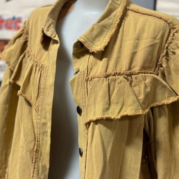 POL Long Sleeve Oversized Denim Studded Jacket Dress - Mustard Size Large - Picture 2 of 7